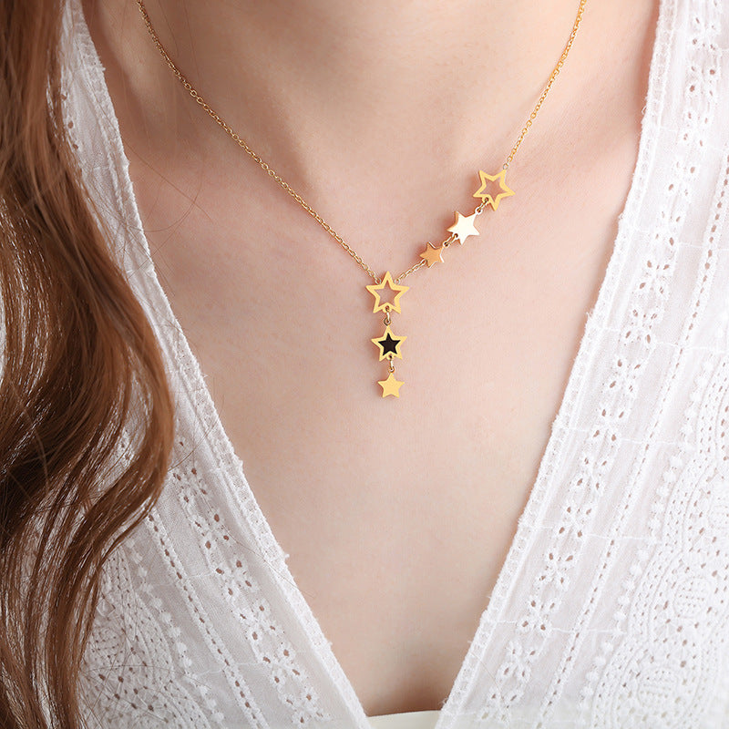 Titanium Steel Geometric Star Drop Necklace