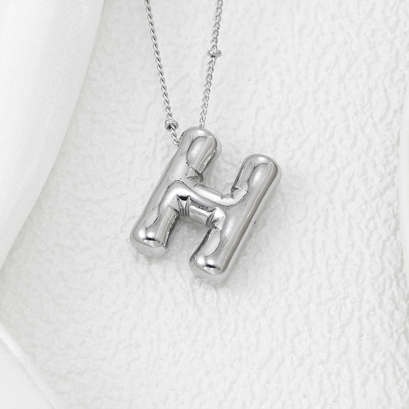 Platinum Plated Copper Bubble Letter Pendant Necklace