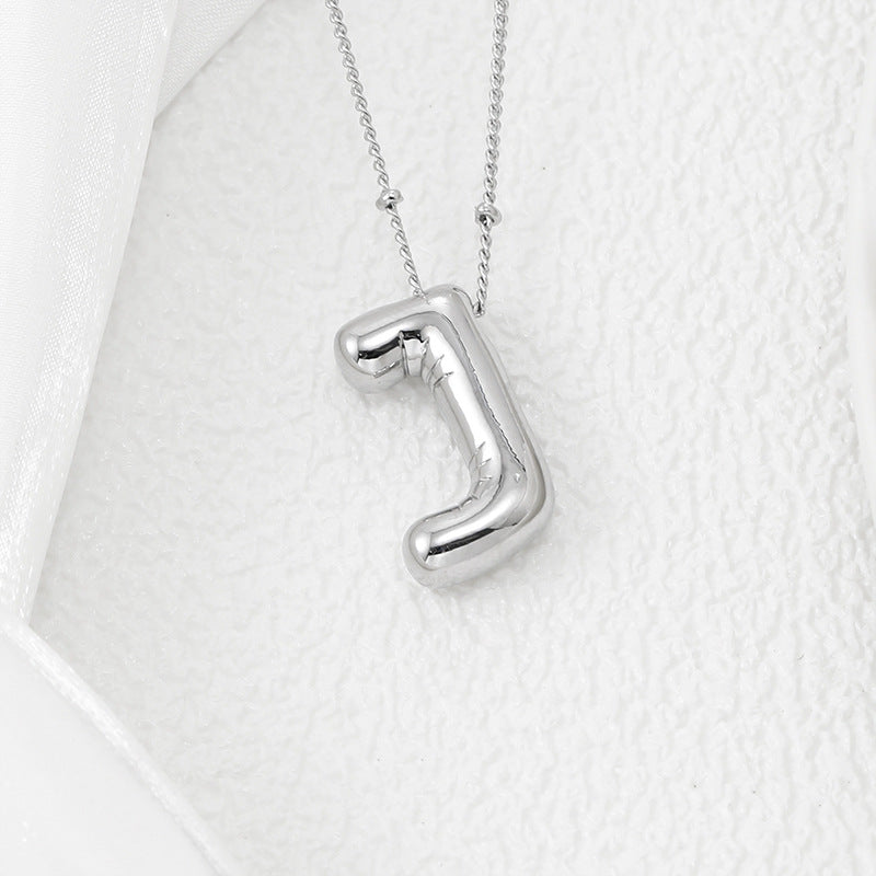 Platinum Plated Copper Bubble Letter Pendant Necklace
