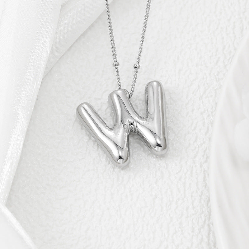Platinum Plated Copper Bubble Letter Pendant Necklace