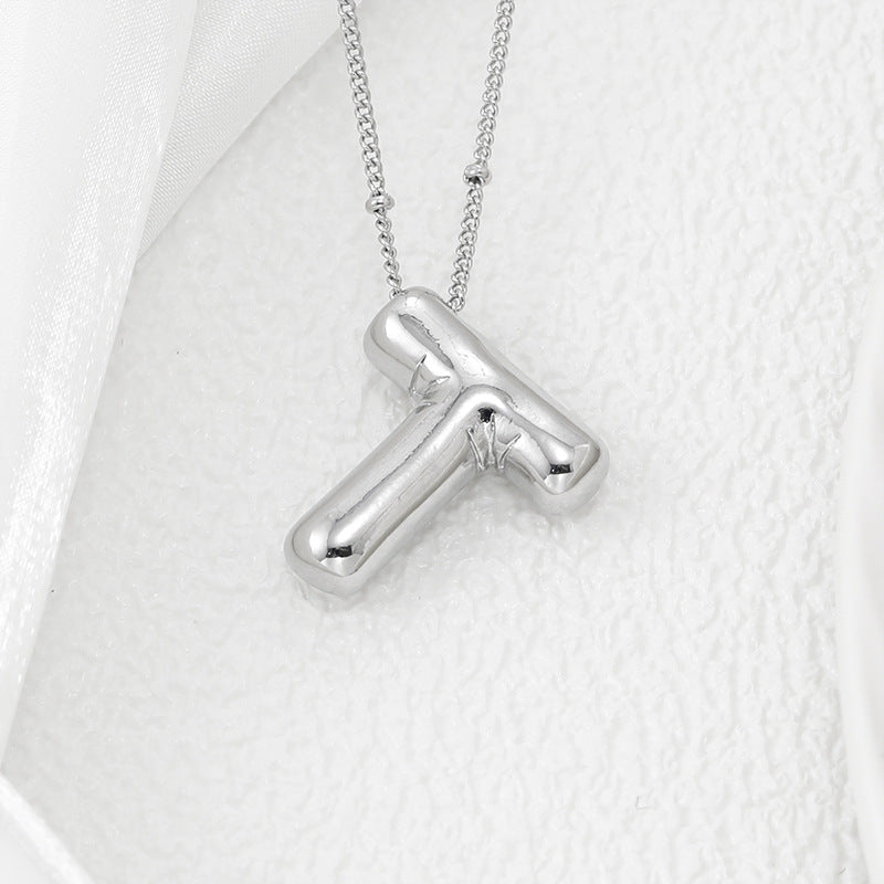 Platinum Plated Copper Bubble Letter Pendant Necklace