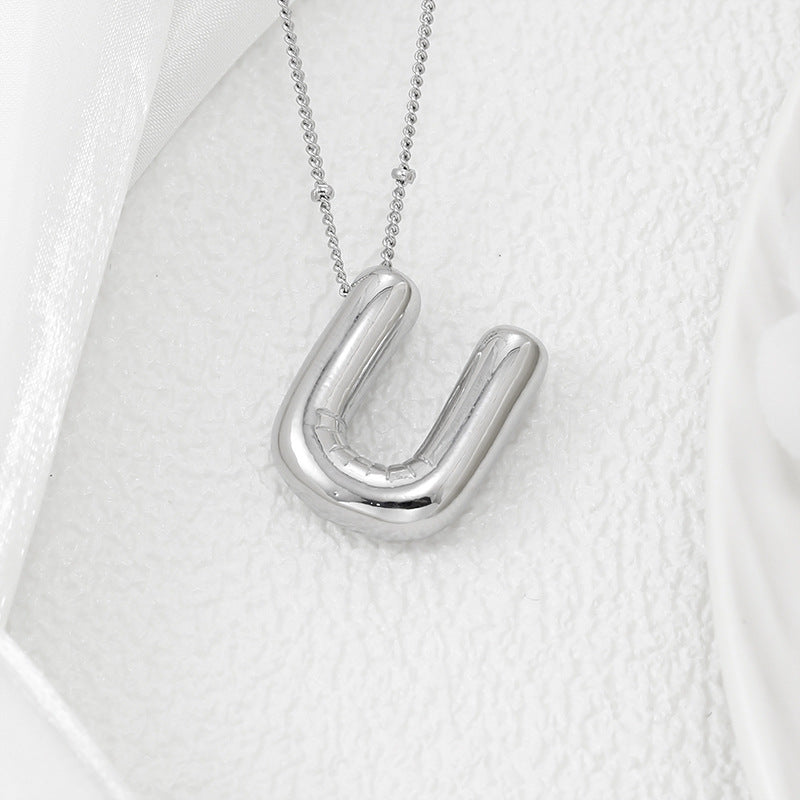 Platinum Plated Copper Bubble Letter Pendant Necklace