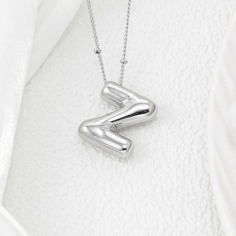 Platinum Plated Copper Bubble Letter Pendant Necklace