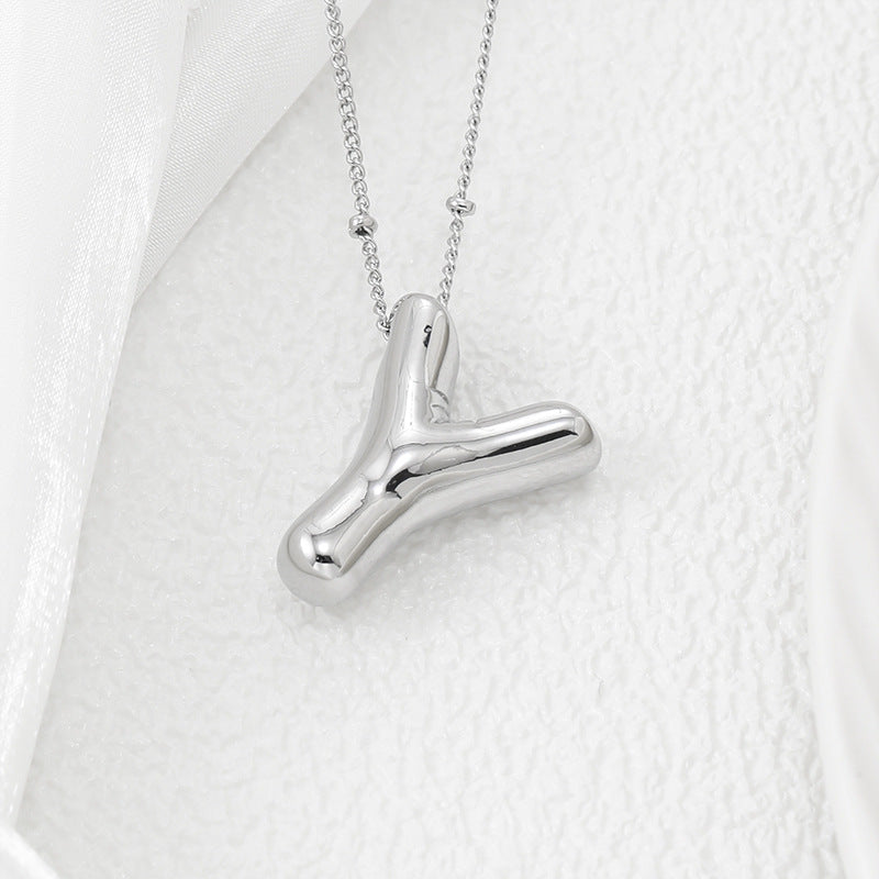 Platinum Plated Copper Bubble Letter Pendant Necklace