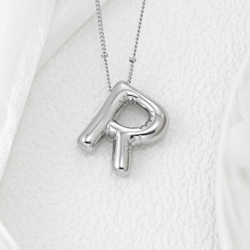Platinum Plated Copper Bubble Letter Pendant Necklace