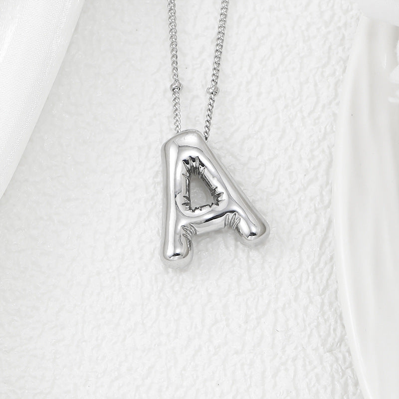 Platinum Plated Copper Bubble Letter Pendant Necklace