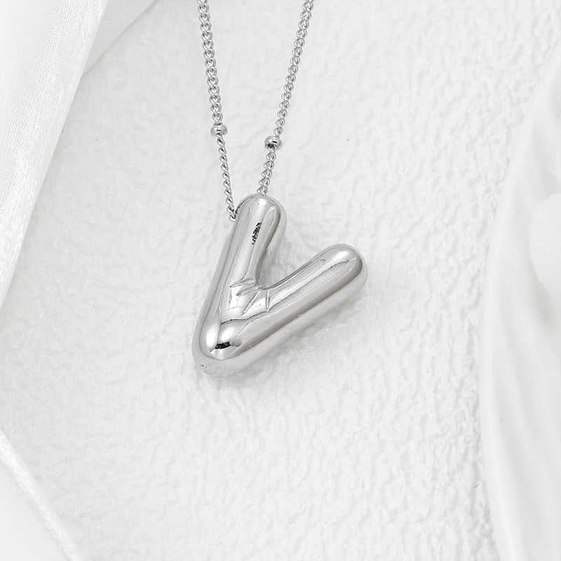 Platinum Plated Copper Bubble Letter Pendant Necklace