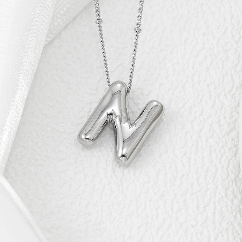 Platinum Plated Copper Bubble Letter Pendant Necklace