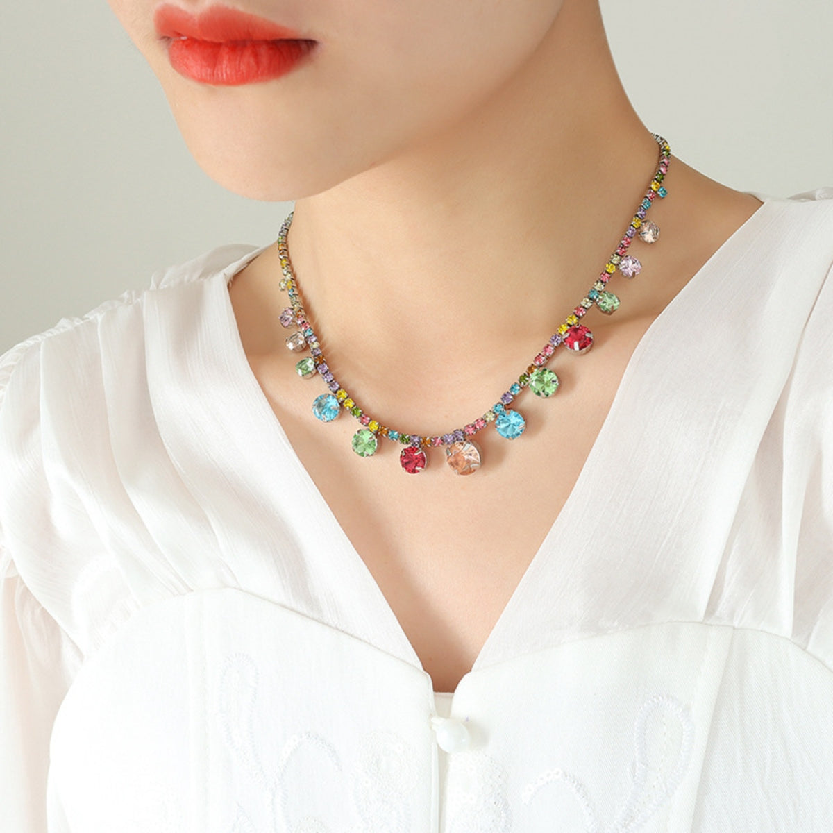 Multicolor Crystal Copper Chain Necklace