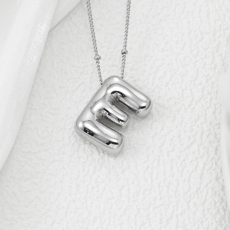 Platinum Plated Copper Bubble Letter Pendant Necklace
