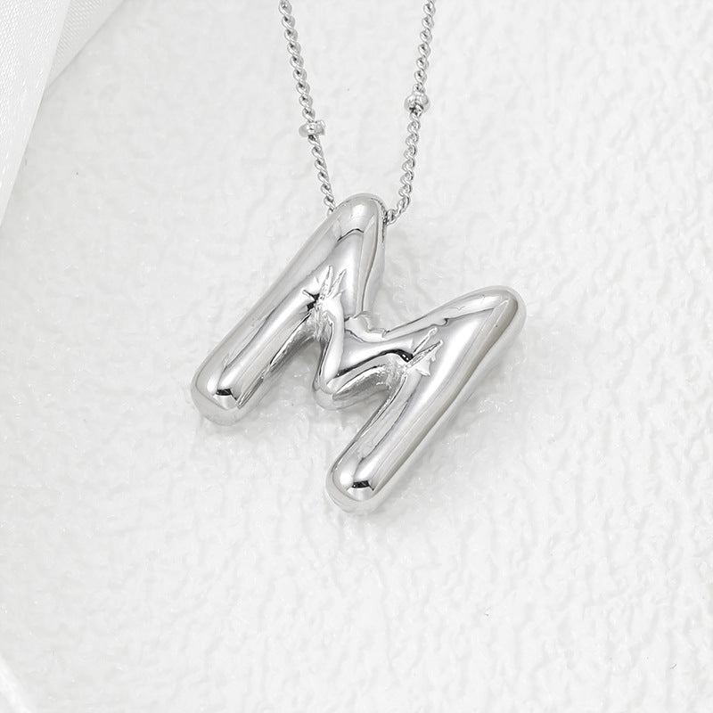 Platinum Plated Copper Bubble Letter Pendant Necklace