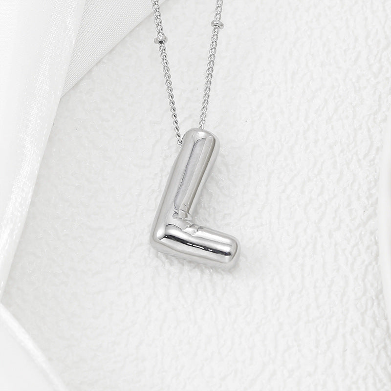 Platinum Plated Copper Bubble Letter Pendant Necklace