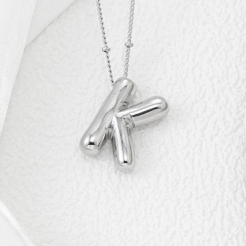 Platinum Plated Copper Bubble Letter Pendant Necklace