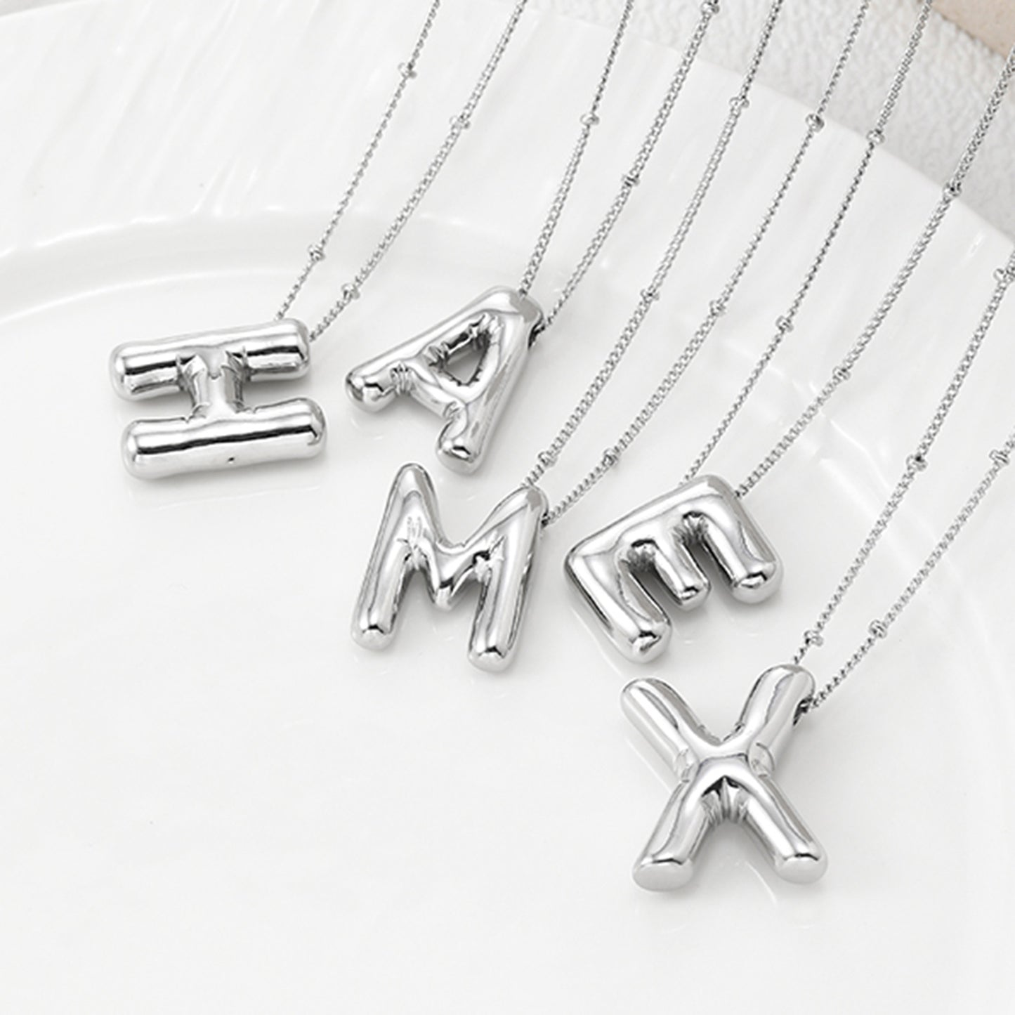 Platinum Plated Copper Bubble Letter Pendant Necklace