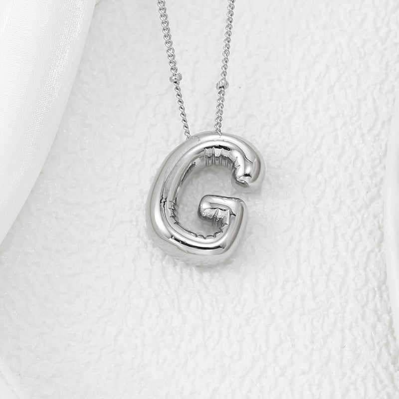 Platinum Plated Copper Bubble Letter Pendant Necklace
