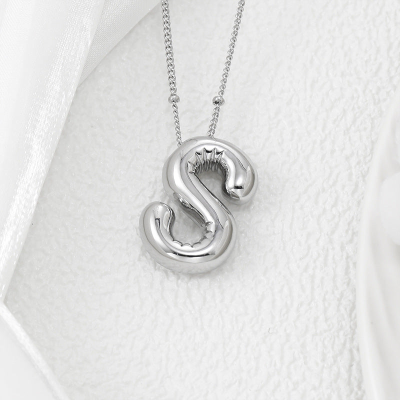 Platinum Plated Copper Bubble Letter Pendant Necklace