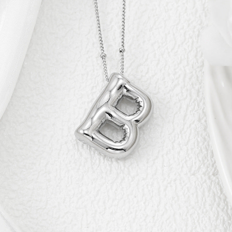 Platinum Plated Copper Bubble Letter Pendant Necklace