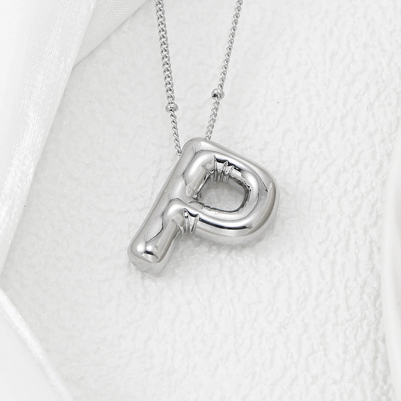 Platinum Plated Copper Bubble Letter Pendant Necklace