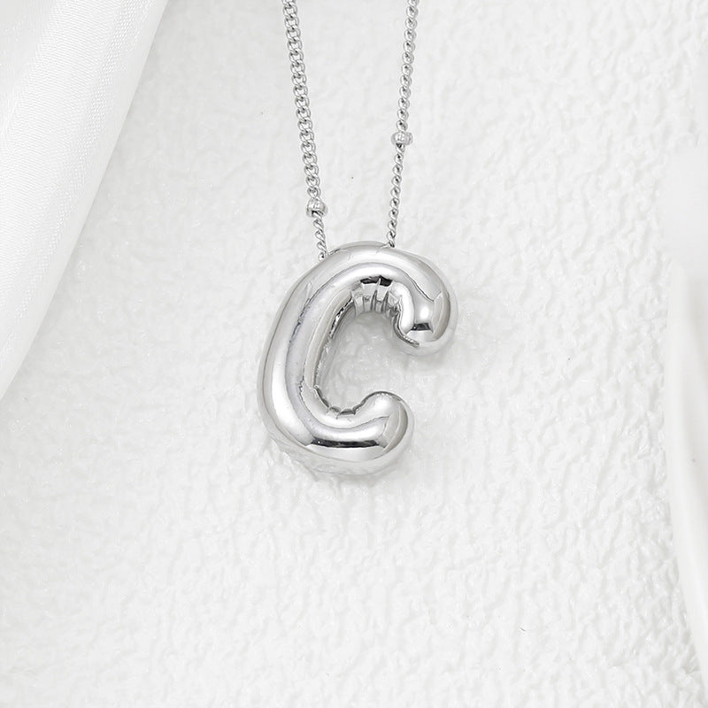 Platinum Plated Copper Bubble Letter Pendant Necklace