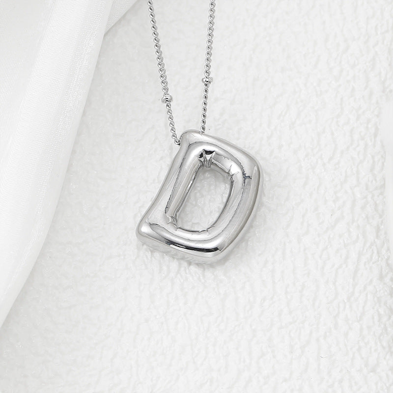 Platinum Plated Copper Bubble Letter Pendant Necklace