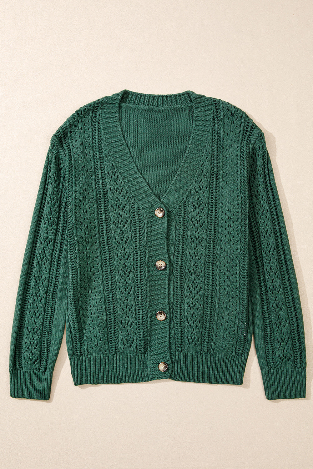 Dark Khaki Open Knit Drop Shoulder Sweater Cardigan