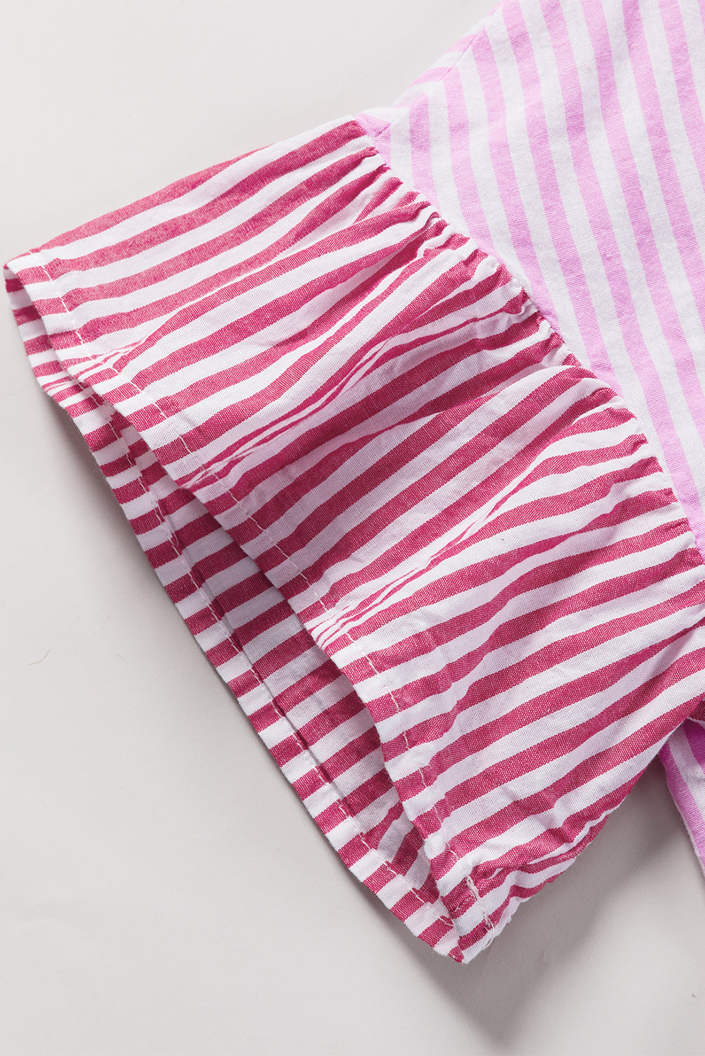 Pink Stripe Striped Patchwork Ruffled Hem Button up Shirt