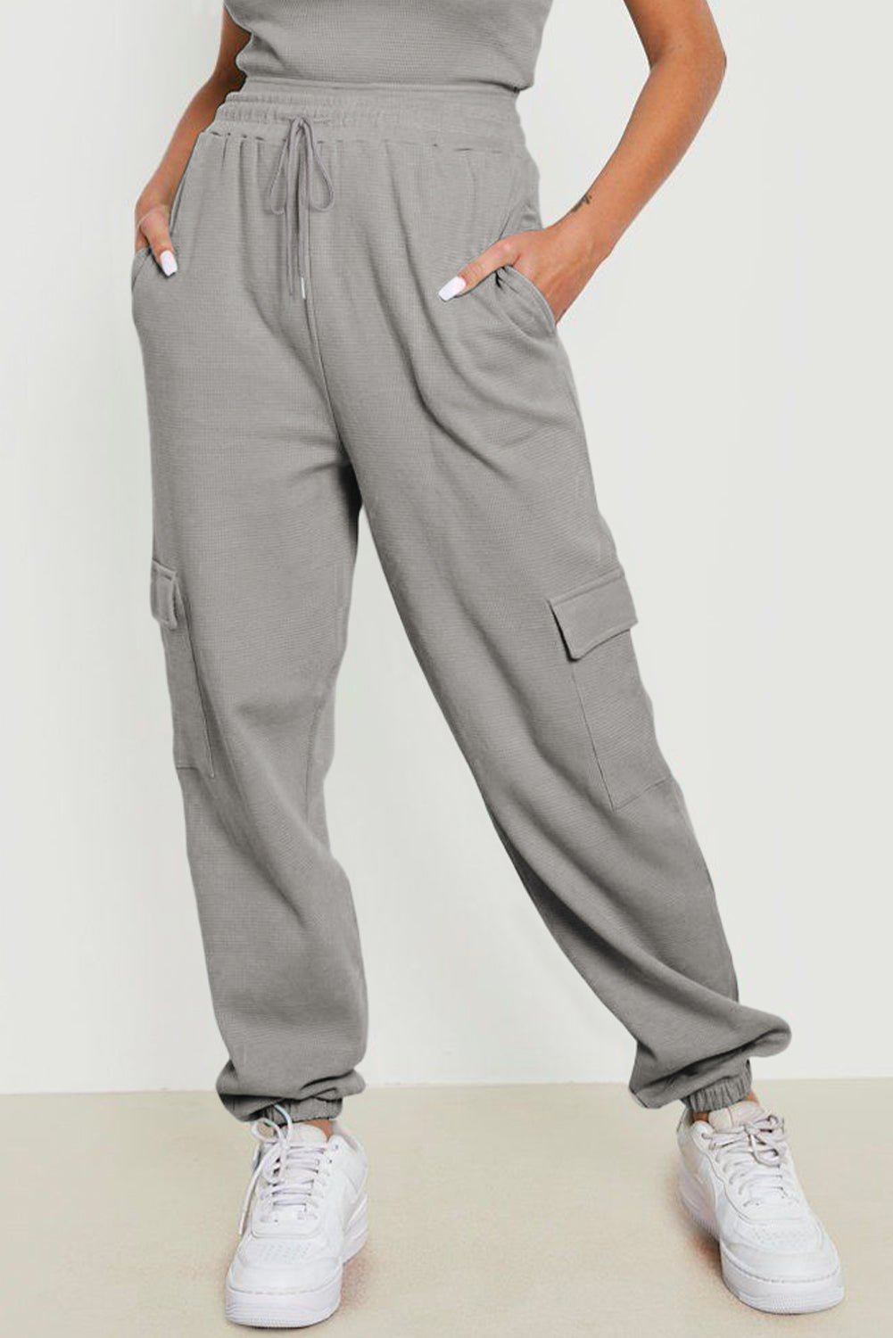 Apricot Waffle Texture Cargo Pocket Jogger Pants