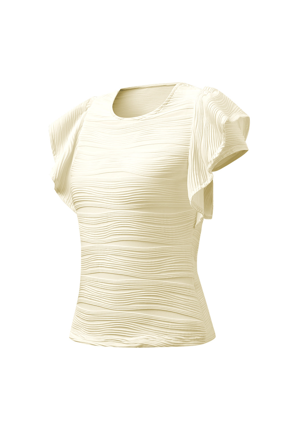 Textured Round Neck Cap Sleeve Top