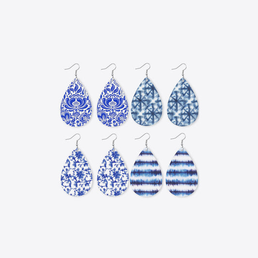 Printed PU Teardrop Earrings