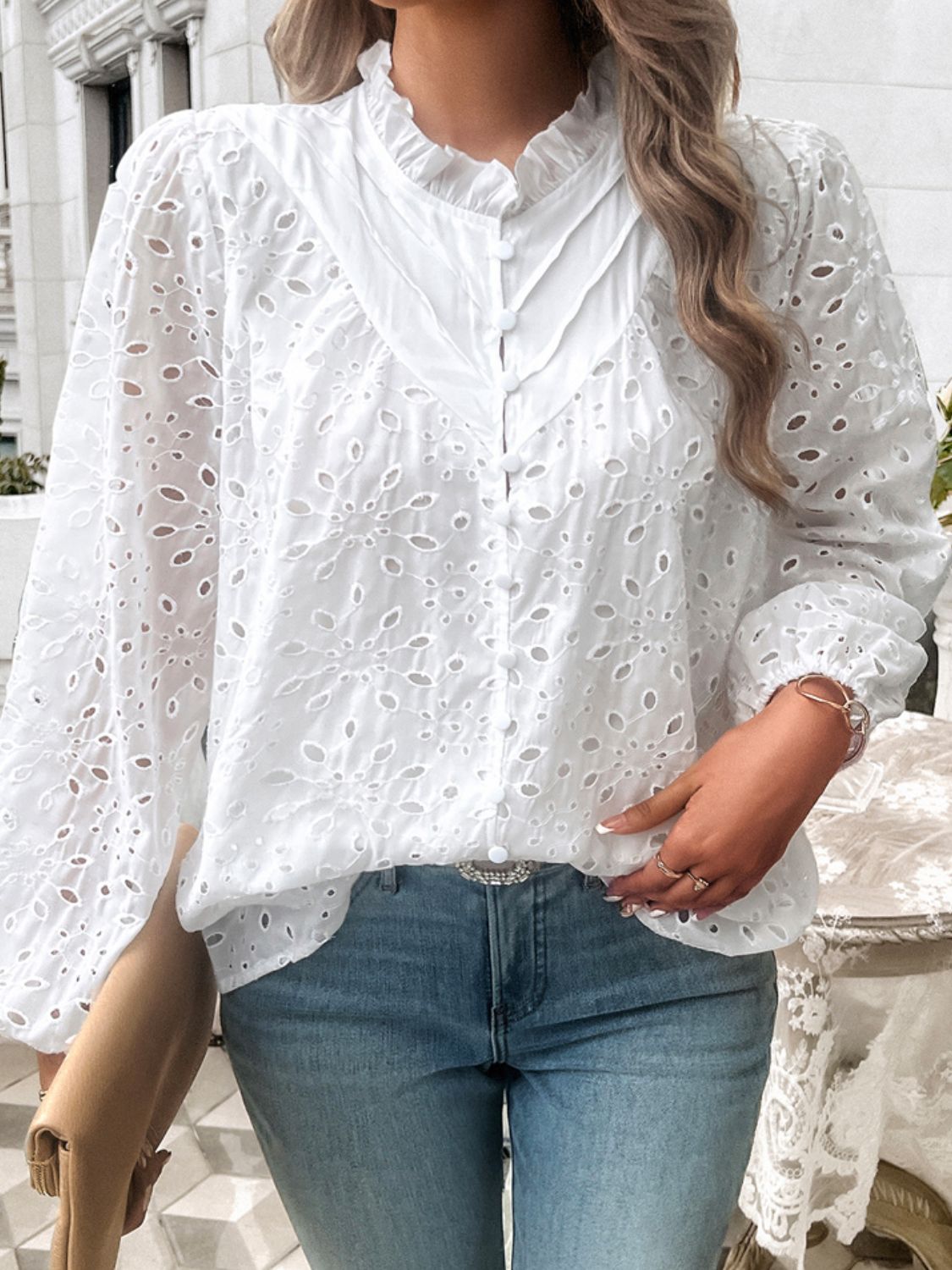 Frill Round Neck Long Sleeve Shirt