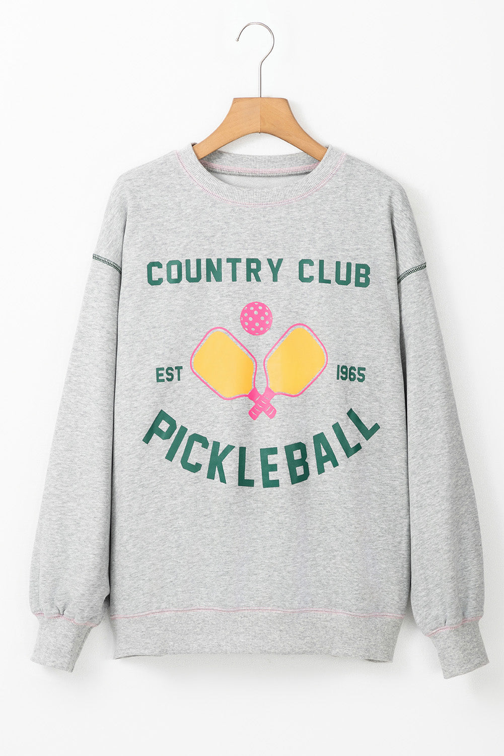 Light Grey COUNTRY CLUB PICKLEBALL Graphic Exposed Stitching Casual Sweatshirt