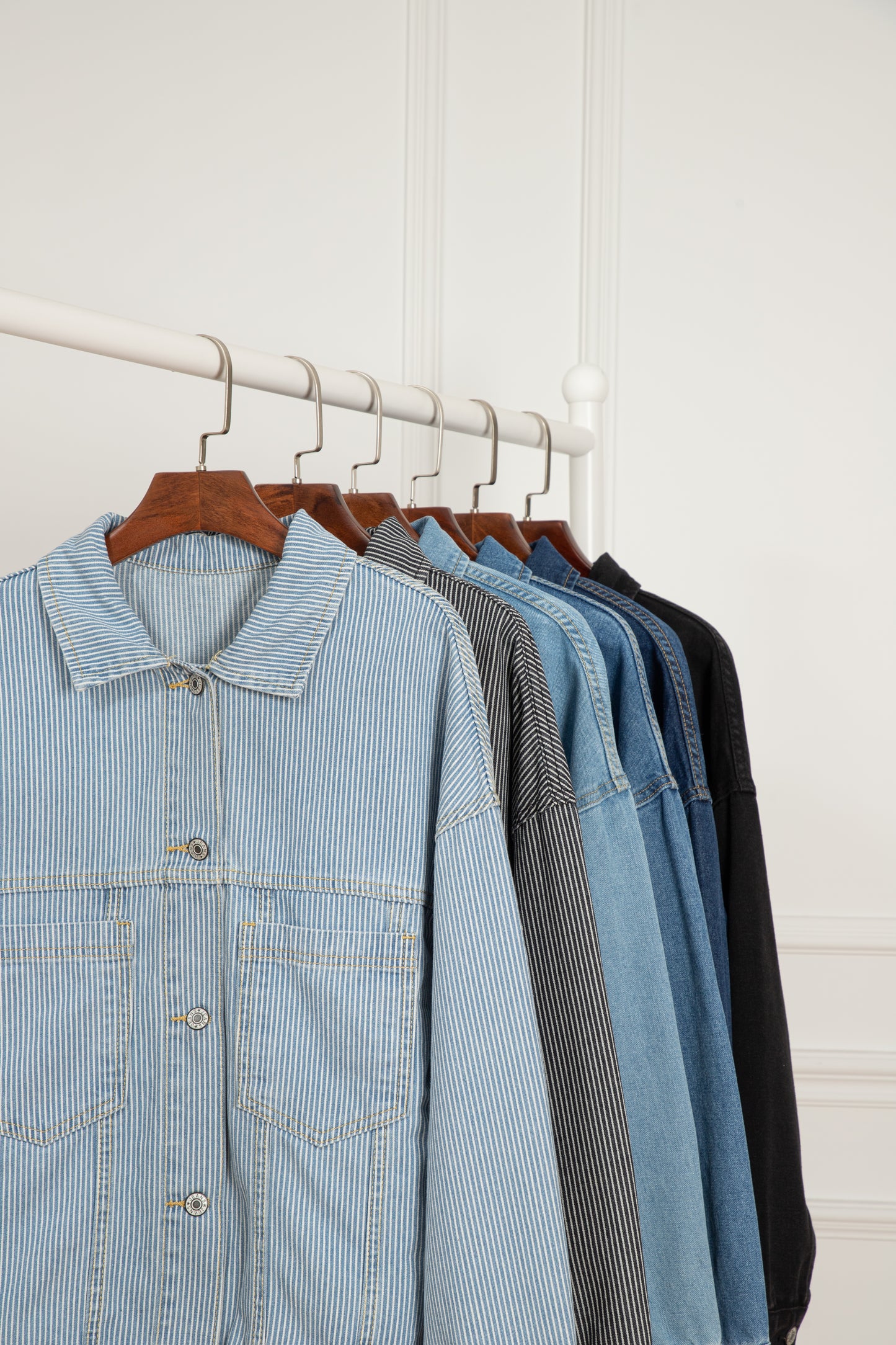 Blue Stripe Washed Oversize Pocketed Denim Jacket