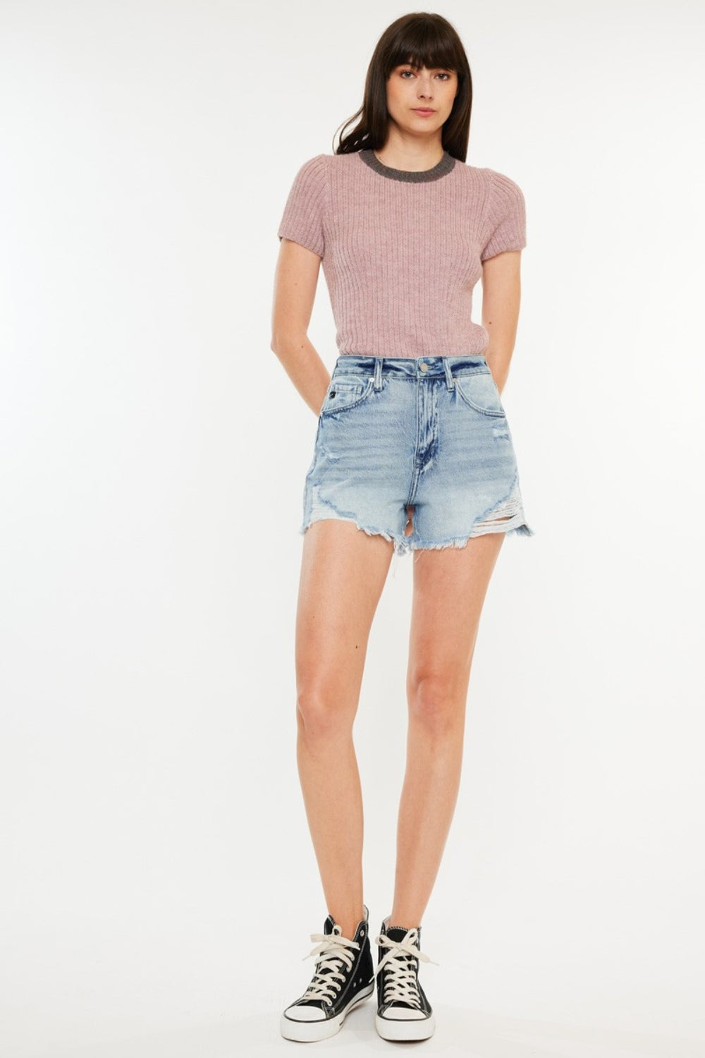 Kancan Distressed High Waist Denim Shorts