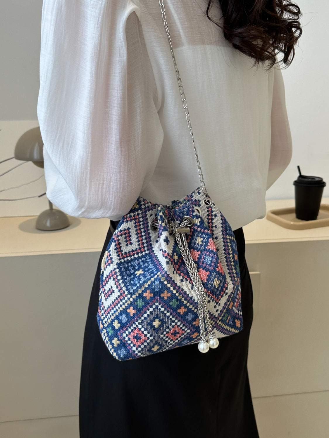 Printed Chain Bucket Bag