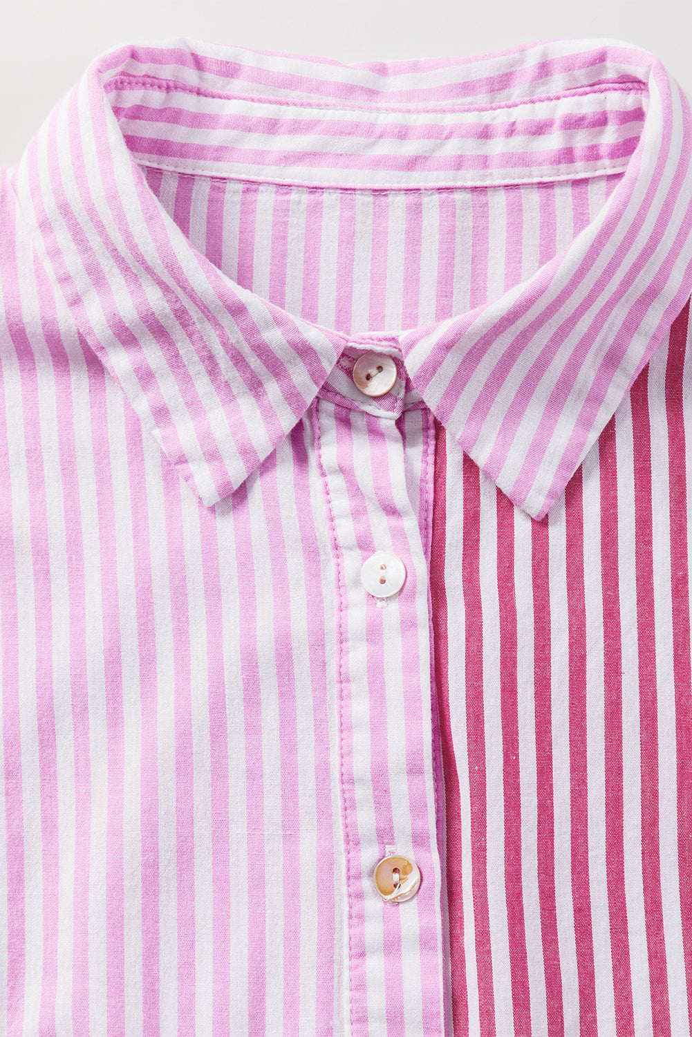 Pink Stripe Striped Patchwork Ruffled Hem Button up Shirt