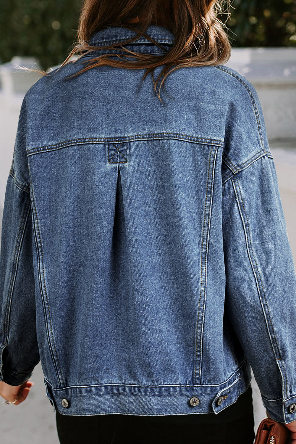 Blue Stripe Washed Oversize Pocketed Denim Jacket