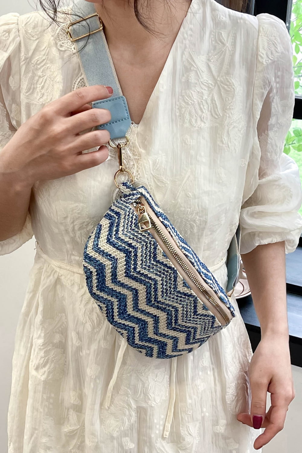 Adored Chevron Straw Sling Bag