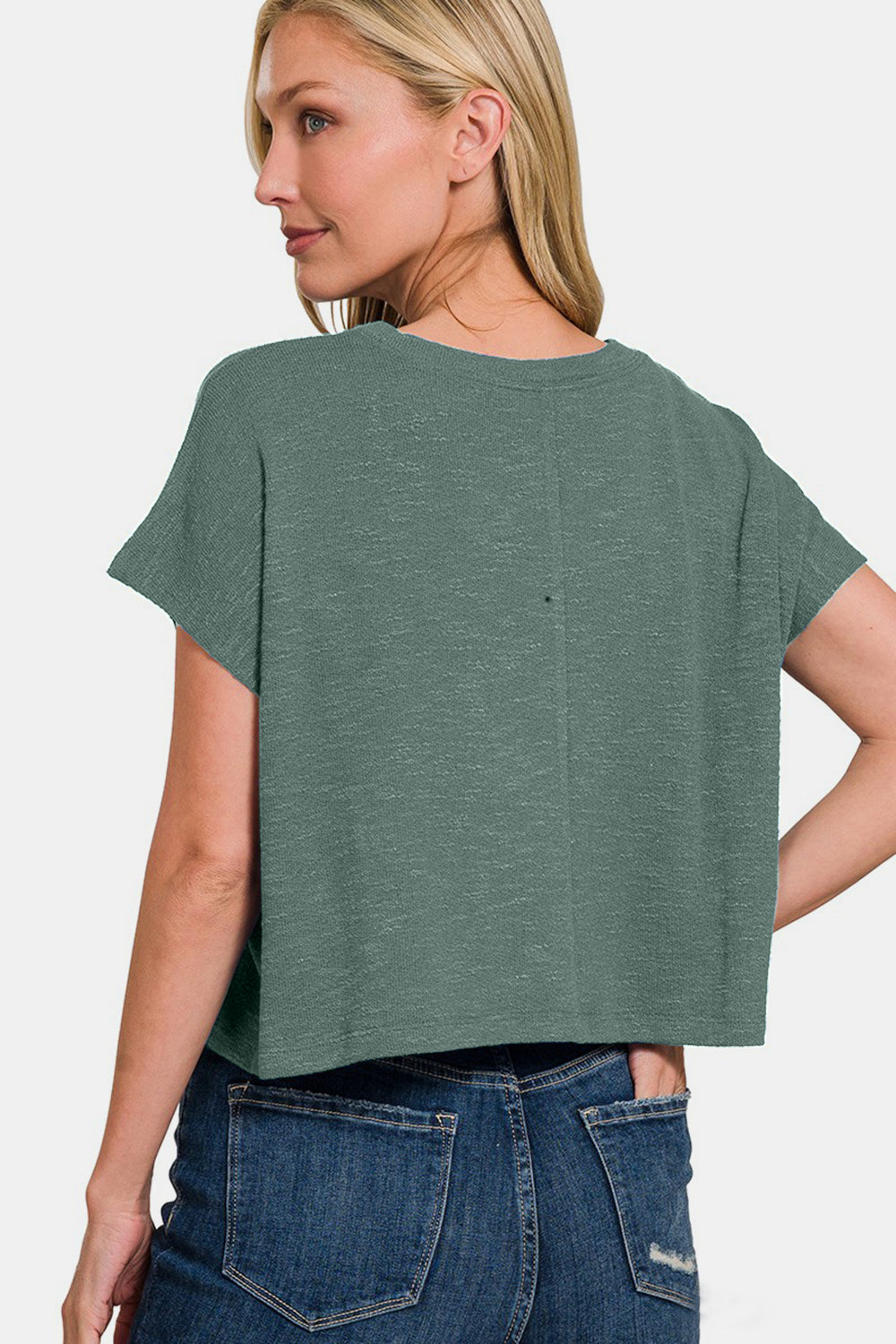 Zenana Round Neck Short Sleeve Crop