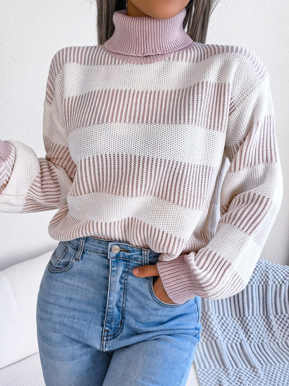 Striped Turtleneck Long Sleeve Sweater