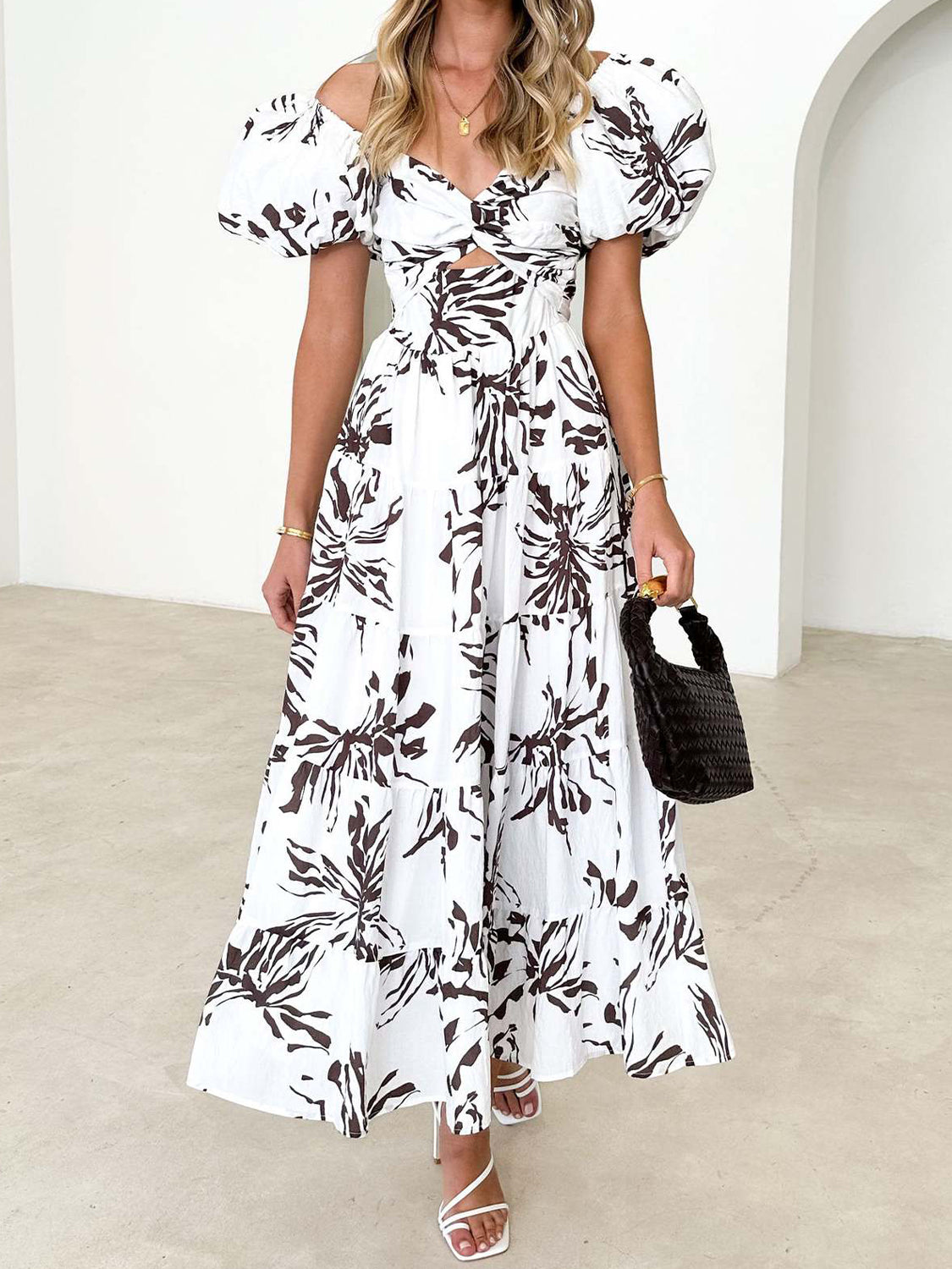 Twisted Printed Puff Sleeve Dress