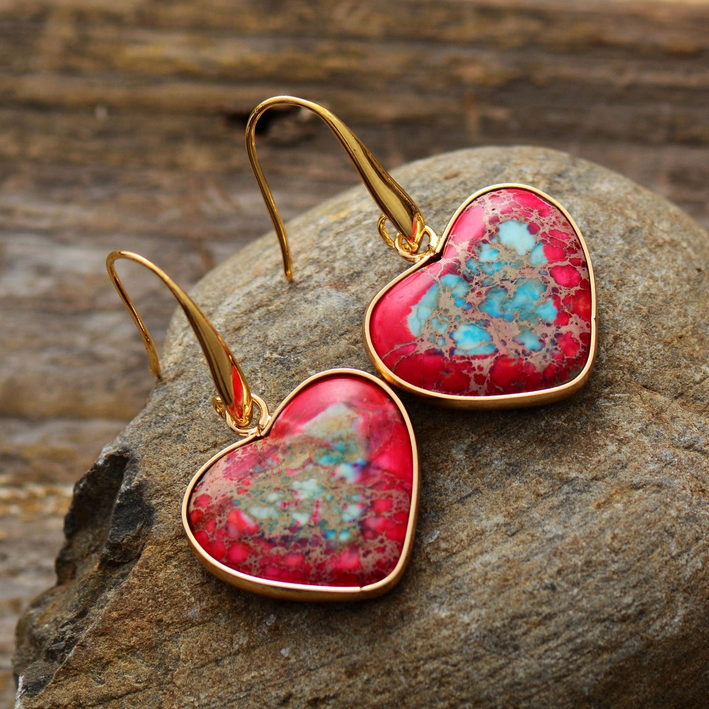 Natural Stone Heart Drop Earrings