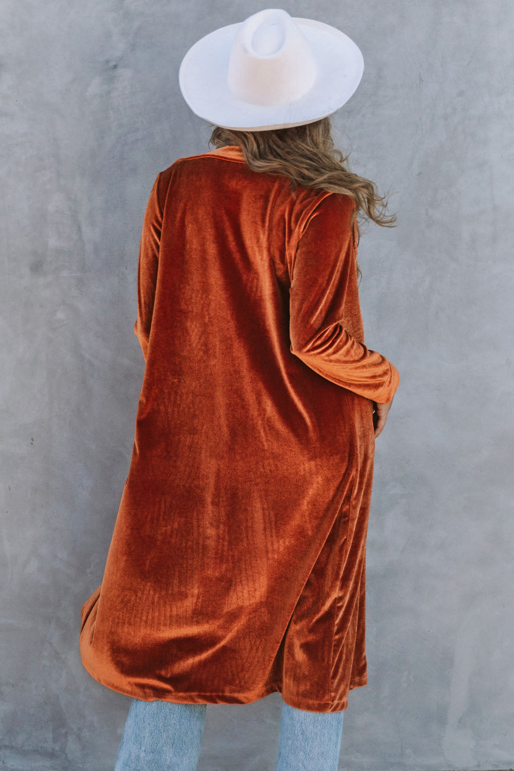 Brown Retro Velvet Long Sleeve Pocket Coat