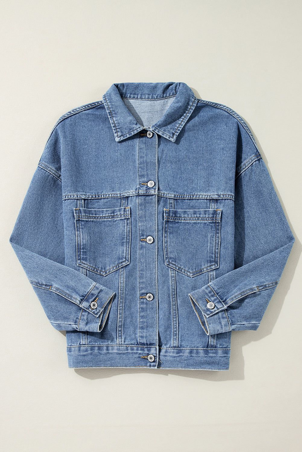 Blue Stripe Washed Oversize Pocketed Denim Jacket