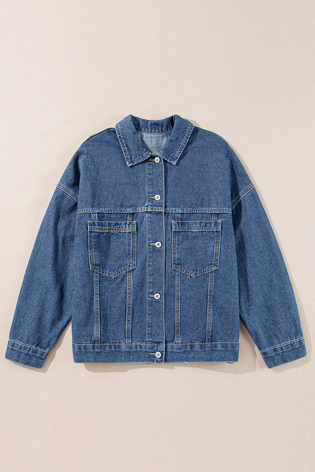 Blue Stripe Washed Oversize Pocketed Denim Jacket