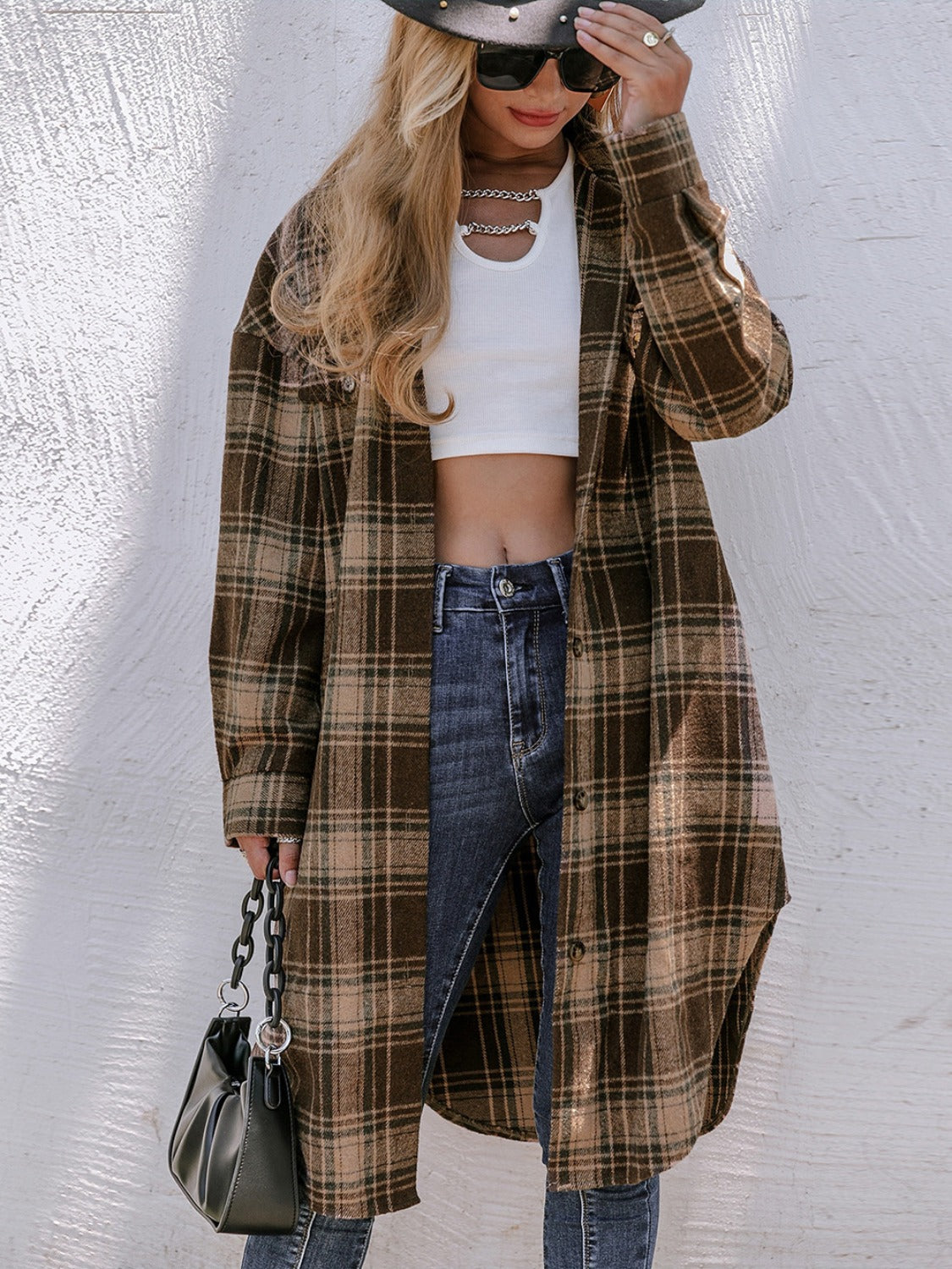 Plaid Button Up Long Sleeve Shacket