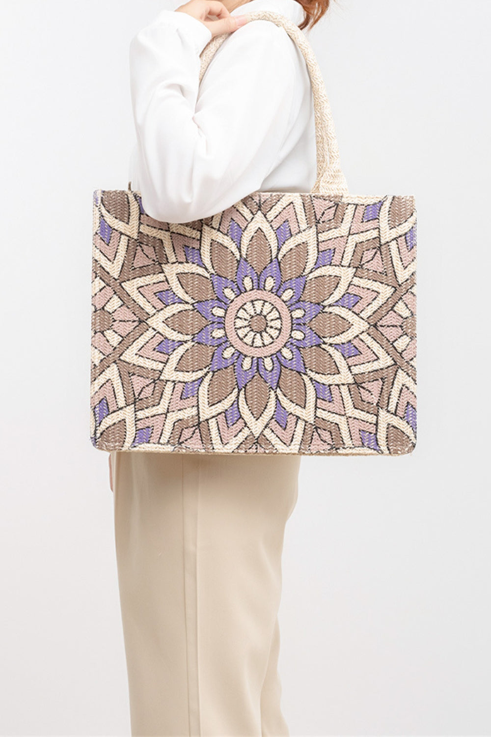 Flower Straw Weave Tote Bag