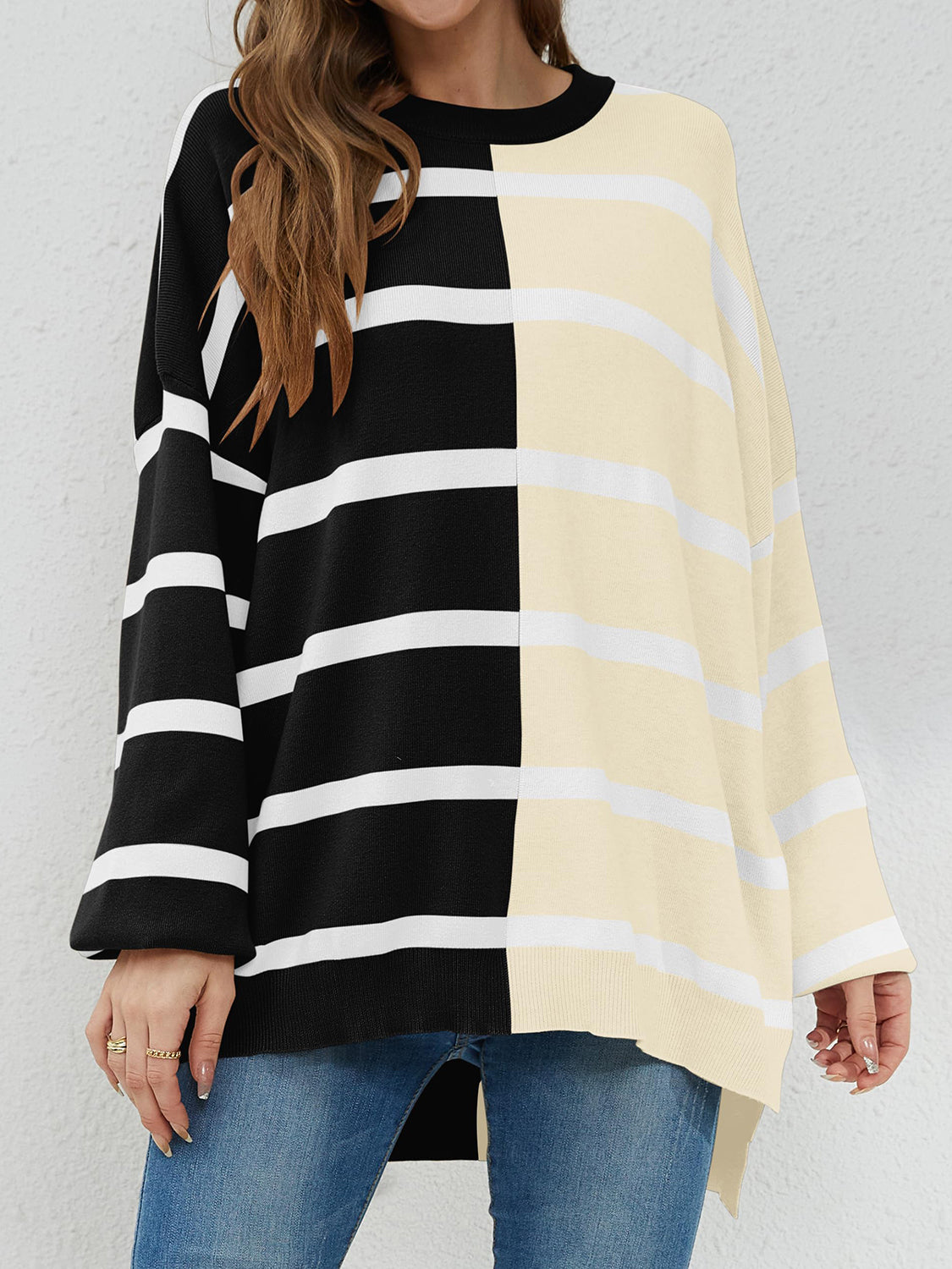 Striped Round Neck Long Sleeve Sweater