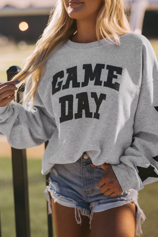 Black Game Day Graphic Rugby Football Season Sweatshirt