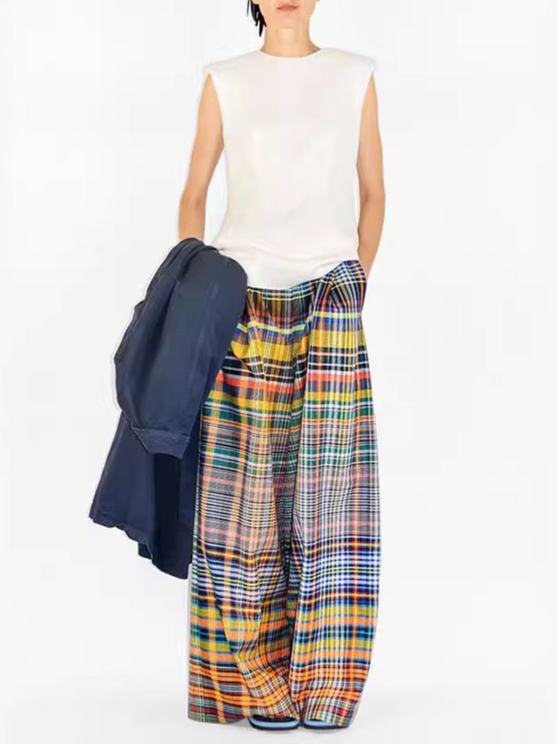 Full Size Plaid Wide Leg Pants