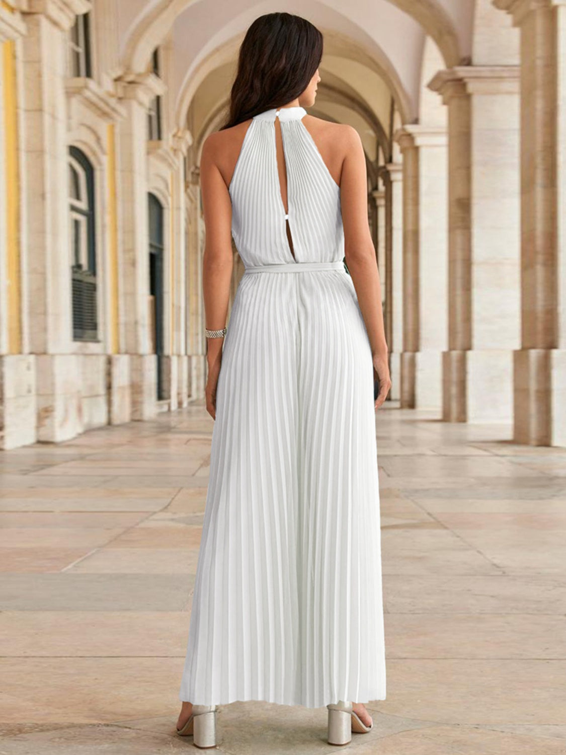 Cutout Tied Pleated Sleeveless Jumpsuit for Wedding or Party